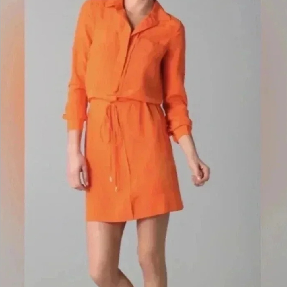 Vibrant DVF Orange Shirt Dress with Drawstring Waist Sz 2